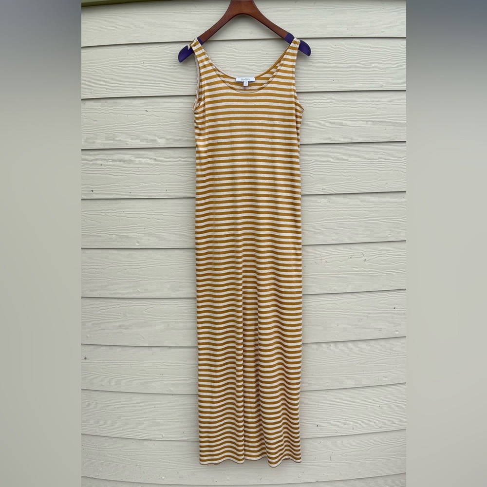 Max Mara Striped Mustard and White Sleeveless Dress